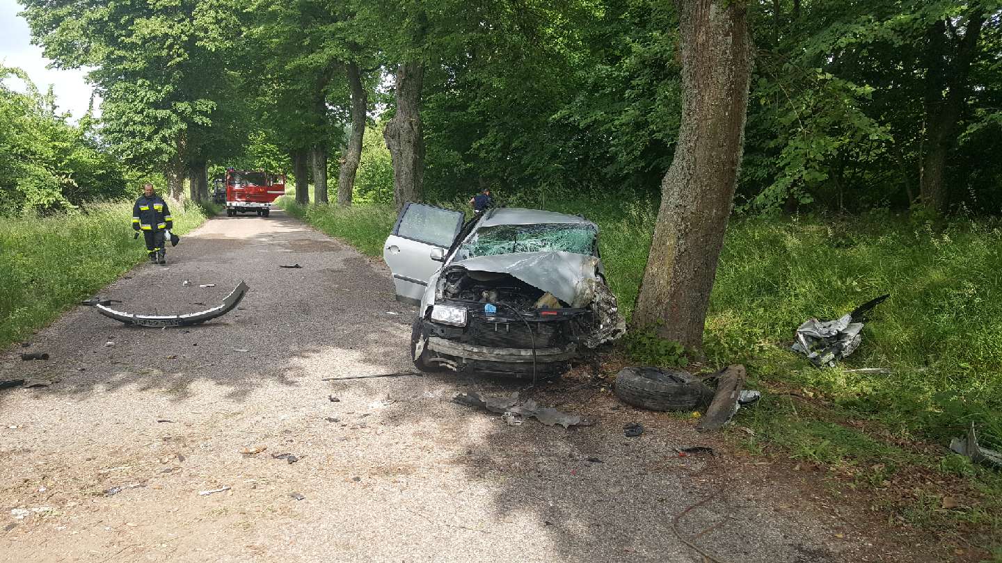KPP Ełk: Pijany zasnął za kierownicą i uderzył w drzewo