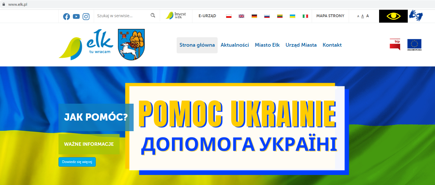 Urząd Miasta Ełku uruchomił specjalną internetową zakładkę Pomoc Ukrainie
